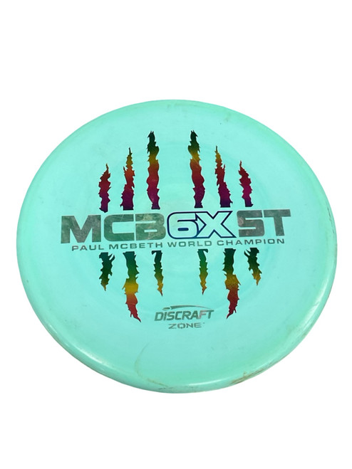 Vist Large View of Product Image Which is Used Discraft ZONE MCBETH 6X Disc Golf Mid Range Turquoise 174g