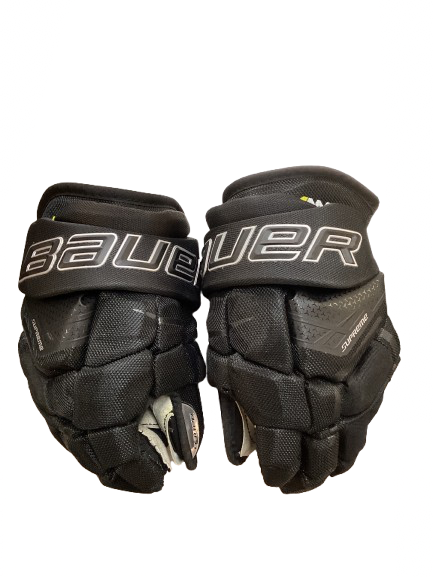 Vist Large View of Product Image Which is Used Bauer SUPREME ULTRA SONIC GLOVES Junior Gloves Black 12"