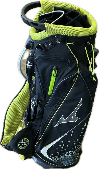 Vist Large View of Product Image Which is Used Mizuno AEROLITE STAND BAG Mens Stand Bag Black And Neon Green