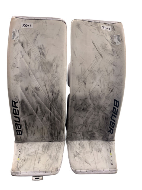 Vist Large View of Product Image Which is Used Bauer HYPERLITE 2 Goalie Leg Pads Senior White 35+1”