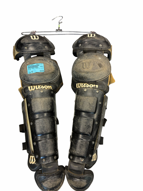 Vist Large View of Product Image Which is Used Wilson SHIN GUARDS Catchers Leg Guards Black Youth