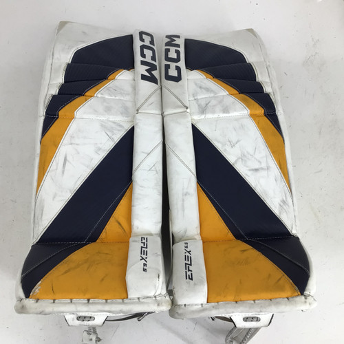 Vist Large View of Product Image Which is Used CCM EFLEX 6.5 JR 28 +1 GOALIE LEG PADS Goalie Leg Pads Junior White 28"
