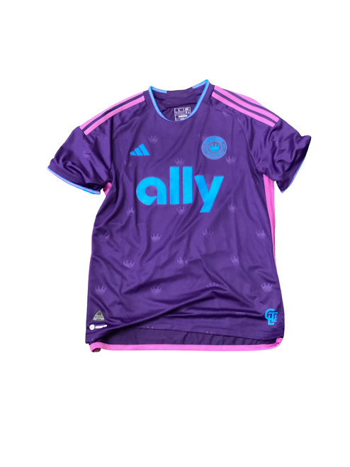 Vist Large View of Product Image Which is Used Adidas CHARLOTTE FC JERSEY Soccer Top Adt Purple LG