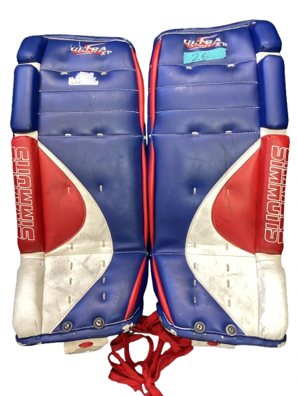 Vist Large View of Product Image Which is Used SIMMONS ULTRA LIGHT LEG Goalie Leg Pads Youth White/Royal/Red 26"