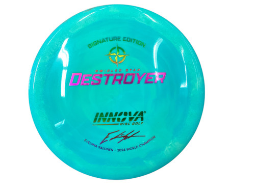 Vist Large View of Product Image Which is Used Innova SWIRLED STAR DESTROYER Disc Golf Driver Royal Blue