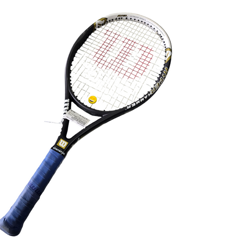 Vist Large View of Product Image Which is Used Wilson HYPER HAMMER 5.3 TENNIS RACKET Adult Tennis Racquet Black 3 3/8"