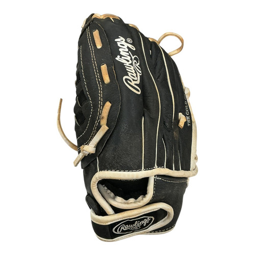 Vist Large View of Product Image Which is Used Rawlings HIGHIGHT SERIES HFP105BW LH Throw Fastpitch Gloves Black 10 1/2"