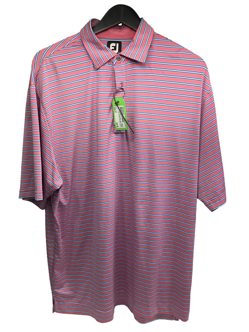 Vist Large View of Product Image Which is Used Foot Joy PINK/WHT/BLU STRIPED DRI-FIT GOLF POLO S.S. Golf Shirt M Pink LG