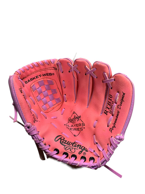 Vist Large View of Product Image Which is Used Rawlings PLAYER SERIES BB/SB Glove RH Throw Pink 10"