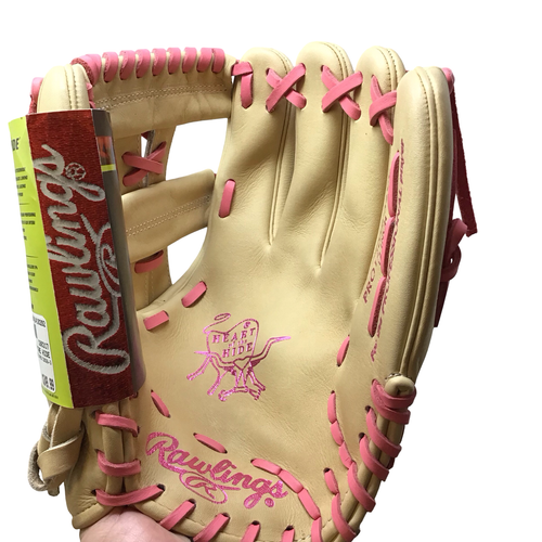 Vist Large View of Product Image Which is Used Rawlings HEART OF THE HIDE PRO120SB-32CP RH Throw Fastpitch Gloves Tan 12"