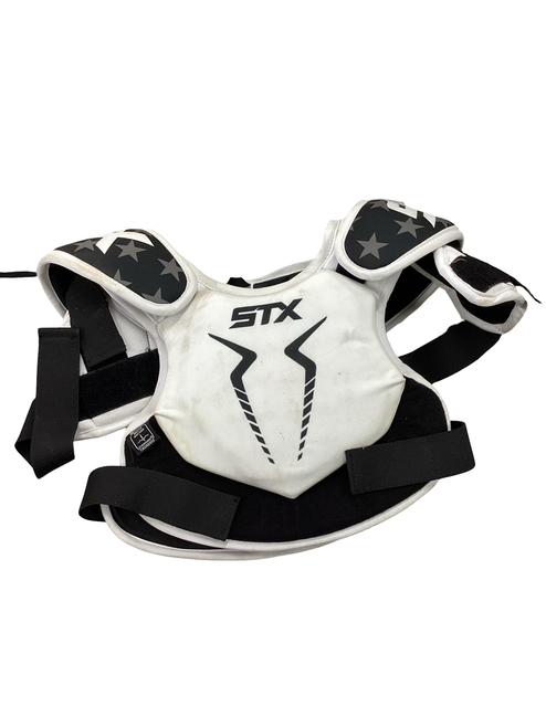 Vist Large View of Product Image Which is Used STX LACROSSE UNLIMITED Lacrosse Shoulder Pads White SM
