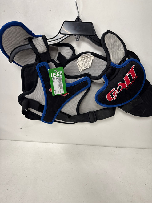 Vist Large View of Product Image Which is Used DeBeer GAIT Lacrosse Shoulder Pads Grey SM