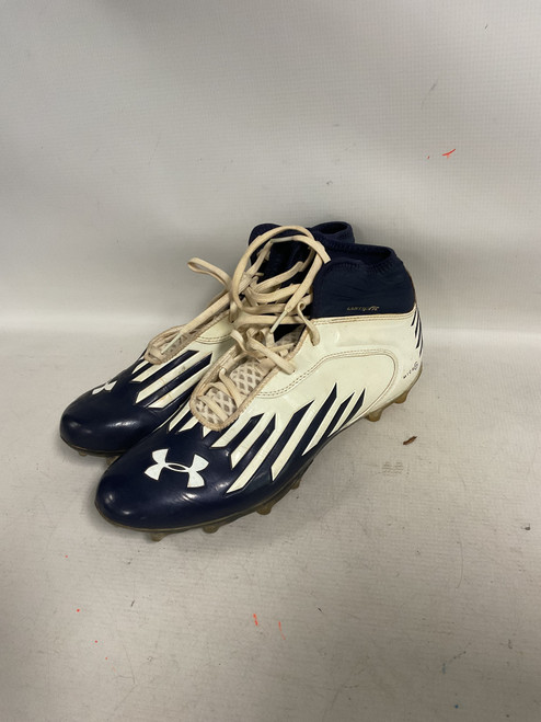 Vist Large View of Product Image Which is Used Under Armour NITRO Adult FB Cleats Navy And White Senior 10
