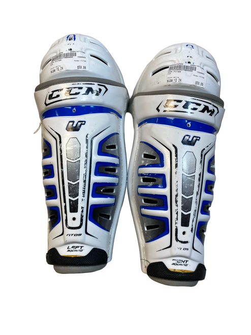 Vist Large View of Product Image Which is Used CCM FIT09 Senior Shin Guards White 12"