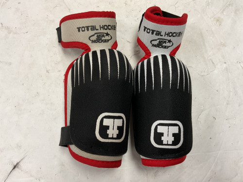 Vist Large View of Product Image Which is Used USA Hockey TOTAL HOCKEY Junior Elbow Pads White/Black/Red LG *As-Is*