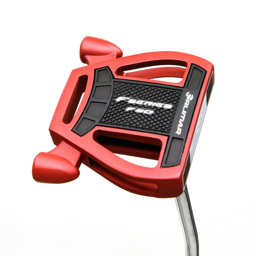 Vist Large View of Product Image Which is A red and black mallet putter with a soft face insert, featuring additional rear heel/toe weighting double-bend steel shaft, and a red and yellow grip