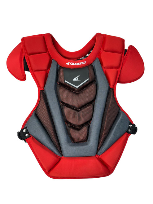 Vist Large View of Product Image Which is Used Champro CP182SC Catchers Chest Protector Red And Grey Youth