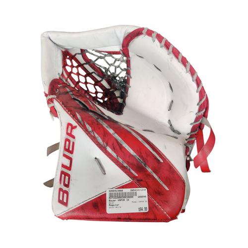 Vist Large View of Product Image Which is Used Bauer VAPOR 3X Inter Hockey Goalie Catcher White