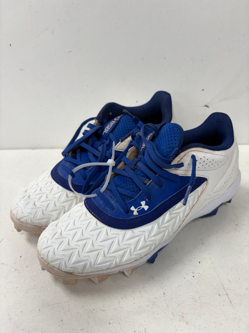 Vist Large View of Product Image Which is Used Under Armour BSBL LOW BB/SB Cleats White And Royal Blue Senior 8.5