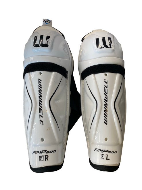 Vist Large View of Product Image Which is Used WinnWell AMP500 Junior Shin Guards White 20"