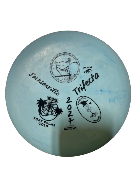 Vist Large View of Product Image Which is Used Innova DX AVIAR - JACKSONVILLE TRIFECTA Disc Golf Putter Carolina Blue