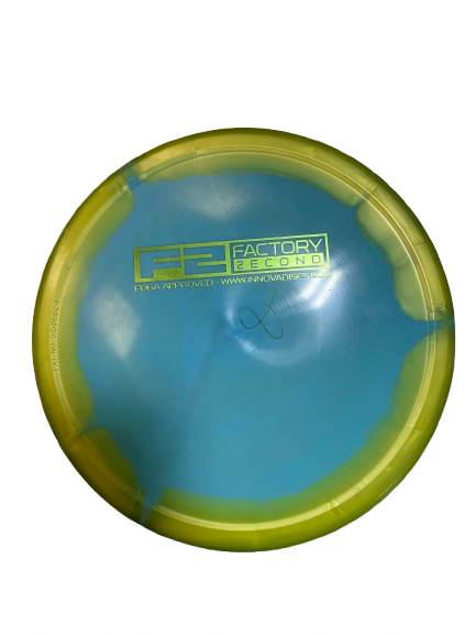 Vist Large View of Product Image Which is Used Innova F2 RHYNO Disc Golf Putter Lime Green