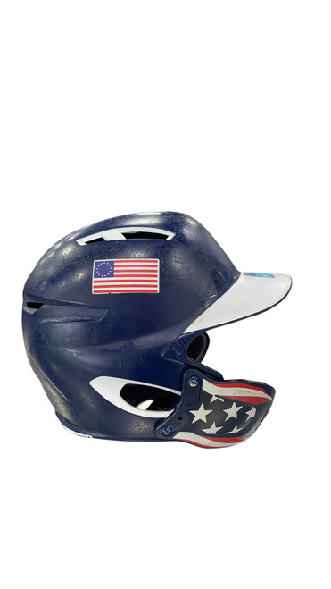 Vist Large View of Product Image Which is Used Demarini BATTING HELMET Batting Helmet w/Mask White And Royal Blue MD