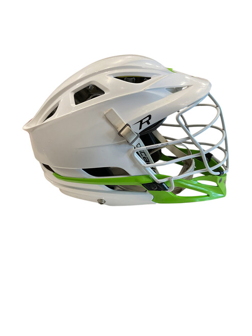 Vist Large View of Product Image Which is Used Cascade R LAX HELMET S/M Lacrosse Helmet White And Optic Yellow S/M