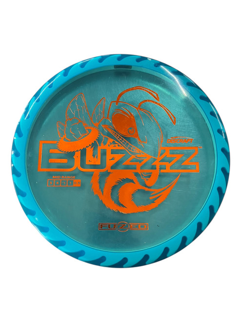 Vist Large View of Product Image Which is Used Discraft BUZZZ FUZED Disc Golf Mid Range Sky Blue 179g