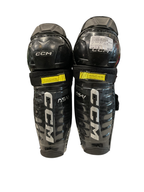 Vist Large View of Product Image Which is Used CCM TACKS AS-V 11 SG Junior Shin Guards Black And Grey 11"