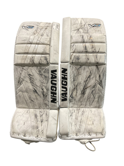 Vist Large View of Product Image Which is Used Vaughn VELOCITY JR V9 26+2 Goalie Leg Pads Junior White 26"