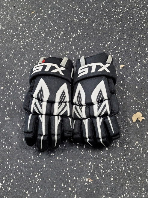 Vist Large View of Product Image Which is Used STX STINGER Lacrosse Gloves Junior Black And White XXS