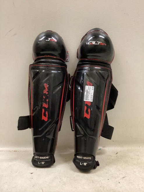 Vist Large View of Product Image Which is Used CCM QLT190 DEKBALL Senior Shin Guards Black And Red 15"