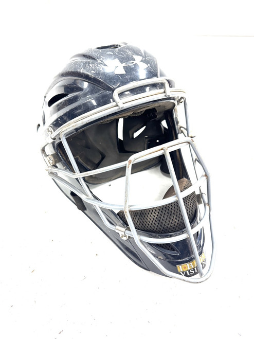 Vist Large View of Product Image Which is Used Under Armour 6 1/4-7 Catchers Helmet w/Mask Navy Blue One Size