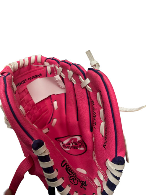 Vist Large View of Product Image Which is Used Rawlings PLAYER SERIES BB/SB Glove RH Throw Pink 9"