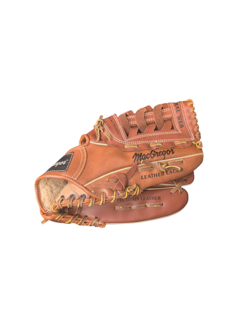 Vist Large View of Product Image Which is Used MacGregor 12 RHT BBGVARR BB/SB Glove RH Throw Brown 12"