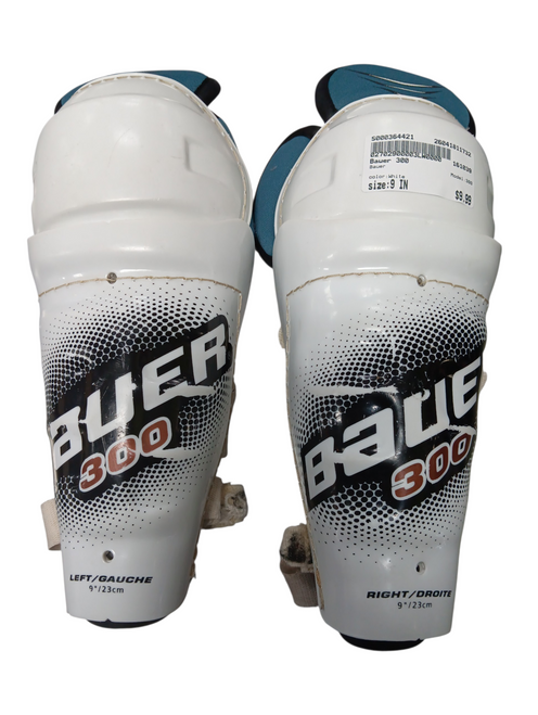 Vist Large View of Product Image Which is Used Bauer 300 Junior Shin Guards White 9"