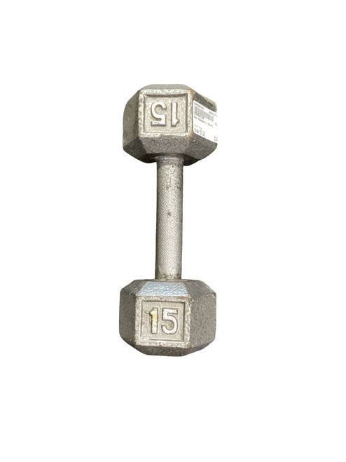 Vist Large View of Product Image Which is Used Hex Dumbbell (Each) Grey 15 lb