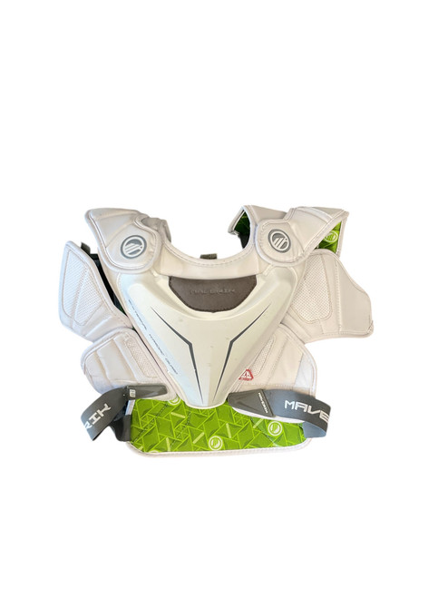 Vist Large View of Product Image Which is Used Maverik M5 EKG MED SP Lacrosse Shoulder Pads White MD