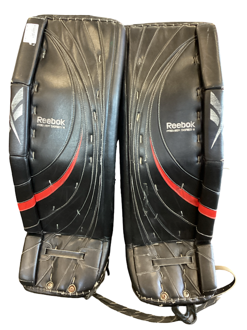 Vist Large View of Product Image Which is Used Reebok PREMIER SERIES III Goalie Leg Pads Senior Black 31"