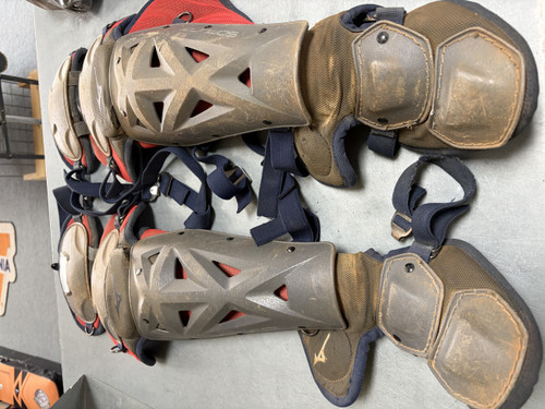 Vist Large View of Product Image Which is Used Mizuno LEG GUARDS Catchers Leg Guards Grey Adult