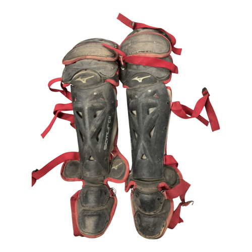 Vist Large View of Product Image Which is Used Mizuno SAMURAI Catchers Leg Guards Red Youth