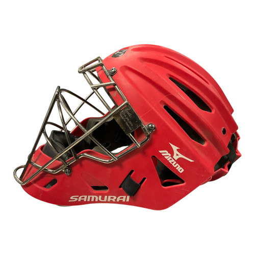 Vist Large View of Product Image Which is Used Mizuno SAMURAI Catchers Helmet w/Mask Red One Size