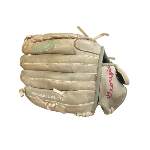 Vist Large View of Product Image Which is Used Rawlings STORM BB/SB Glove RH Throw Green And Chrome 12"