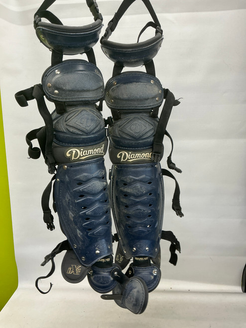 Vist Large View of Product Image Which is Used Diamond IX5 SHIN GUARDS Catchers Leg Guards Navy Blue Adult