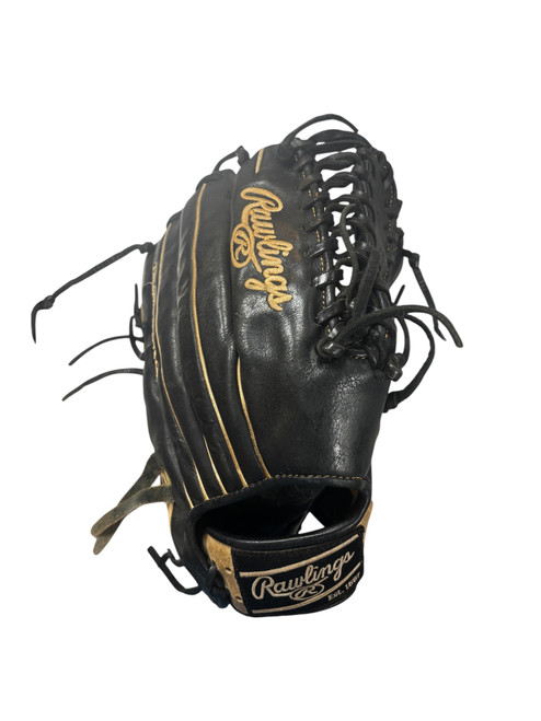 Vist Large View of Product Image Which is Used Rawlings HEART OF THE HIDE BB/SB Glove RH Throw Black 12 3/4"