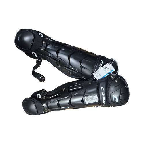 Vist Large View of Product Image Which is Used Champro YTH CG107B SHIN GUARDS Catchers Leg Guards Black Youth