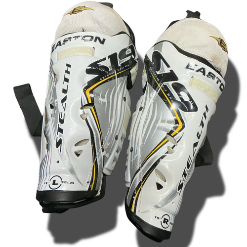 Vist Large View of Product Image Which is Easton S19 Stealth 15inch White Shin Guards