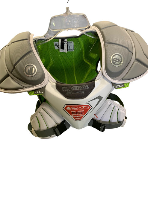 Vist Large View of Product Image Which is Used Maverik MAX Lacrosse Shoulder Pads White MD