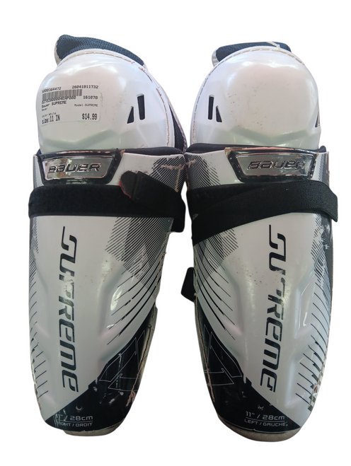 Vist Large View of Product Image Which is Used Bauer SUPREME Intermediate Shin Guards White 11"